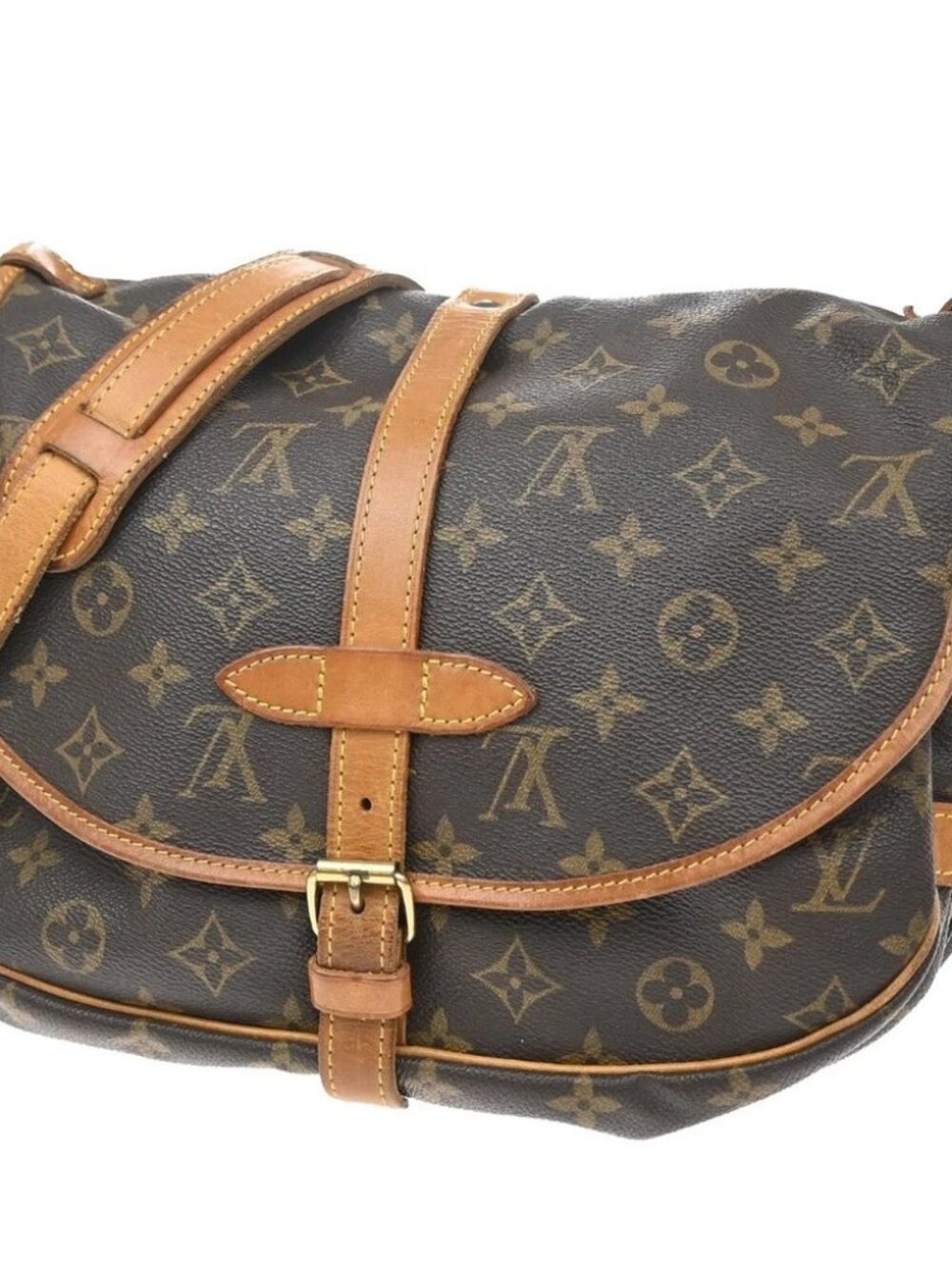 LOUIS VUITTON Logo Saumur 30 Shoulder Bag Monogram Leather Brown